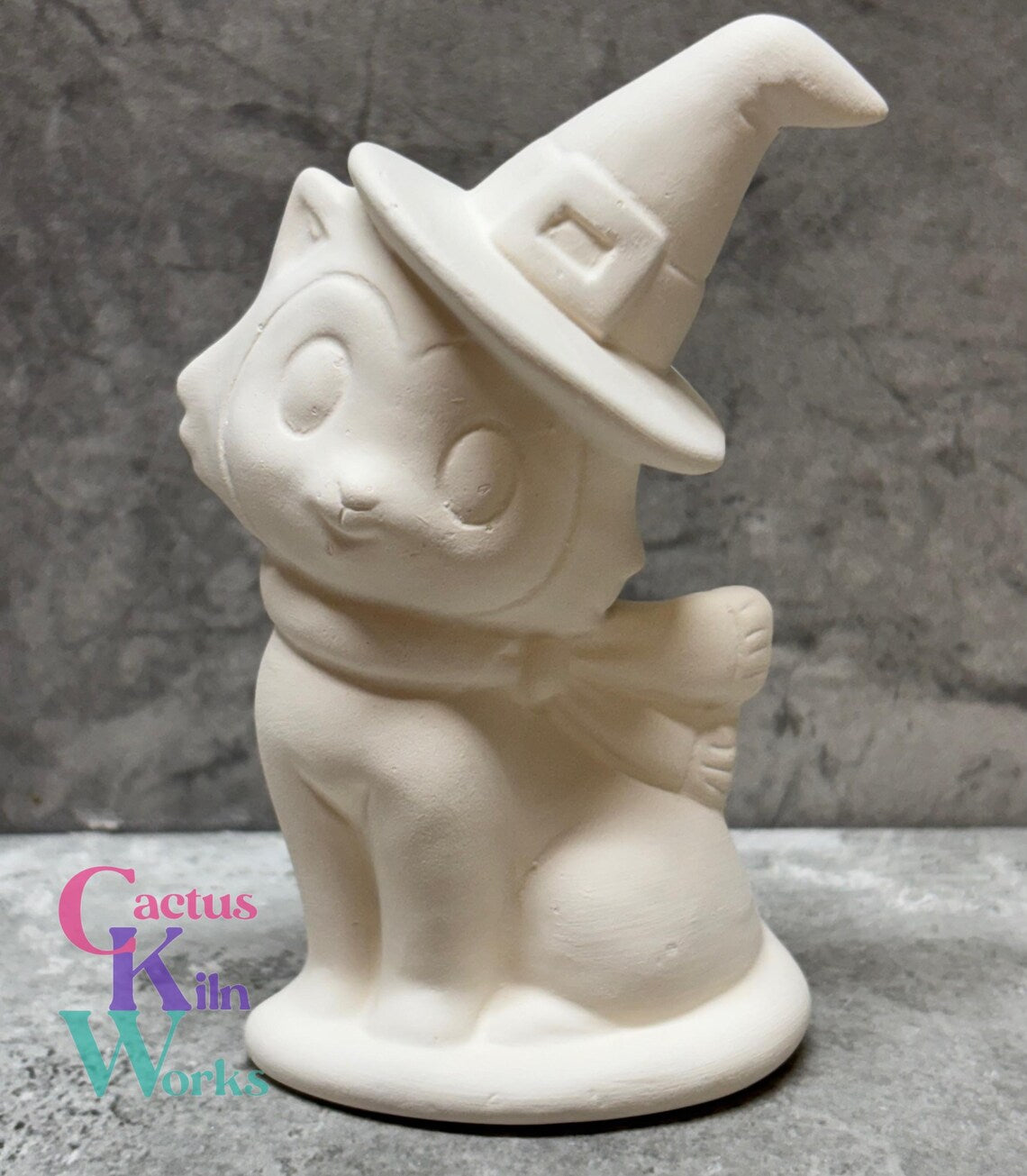 Halloween Sitting Kitty Cat in a Witch Hat - Ceramic Bisque PYOP