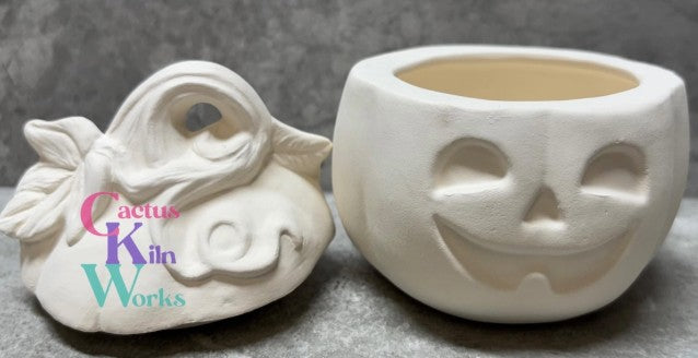 Jack O'Lantern Candy Cup, Trinket Box or Candle Holder Halloween- Ceramic Bisque PYOP