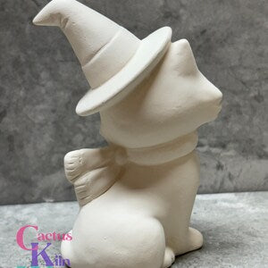 Halloween Sitting Kitty Cat in a Witch Hat - Ceramic Bisque PYOP