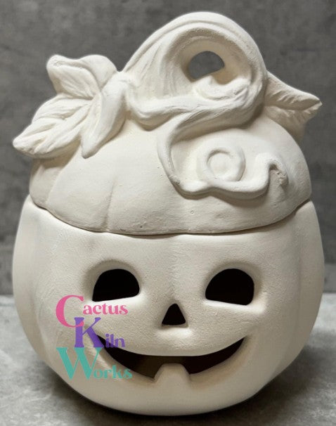 Jack O'Lantern Candy Cup, Trinket Box or Candle Holder Halloween- Ceramic Bisque PYOP