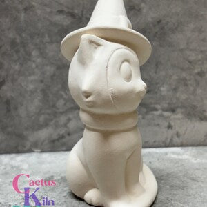 Halloween Sitting Kitty Cat in a Witch Hat - Ceramic Bisque PYOP