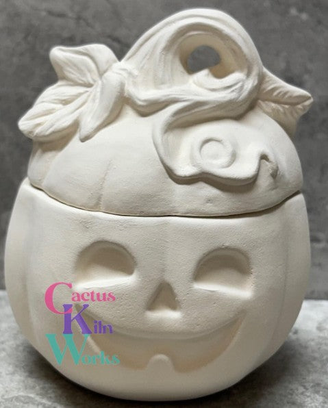 Jack O'Lantern Candy Cup, Trinket Box or Candle Holder Halloween- Ceramic Bisque PYOP