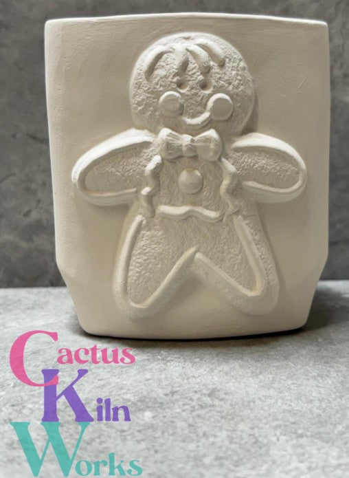 Gingerbread Boy & Girl Double Sided Candy Cup Candle - Ceramic Bisque PYOP
