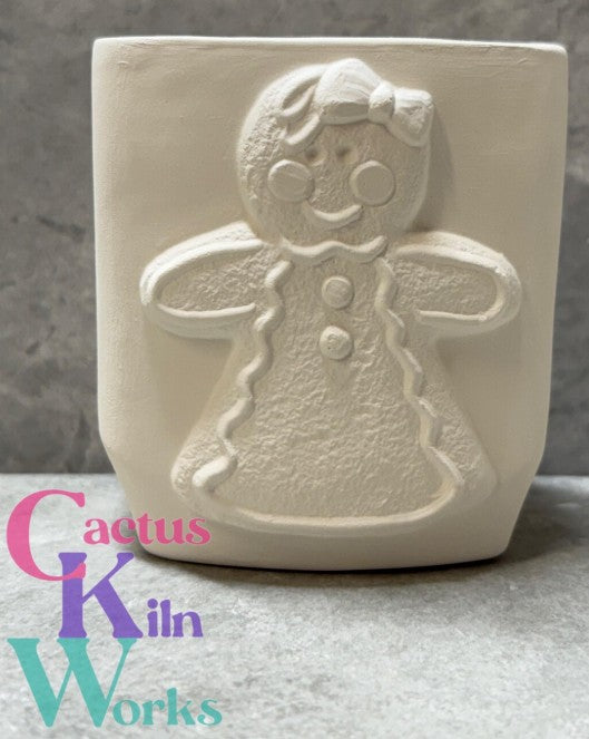 Gingerbread Boy & Girl Double Sided Candy Cup Candle - Ceramic Bisque PYOP