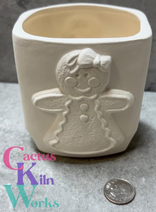 Gingerbread Boy & Girl Double Sided Candy Cup Candle - Ceramic Bisque PYOP