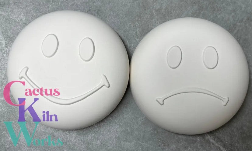 Smiley Sad Face Double Sided Trinket Box - Ceramic Bisque PYOP Happy