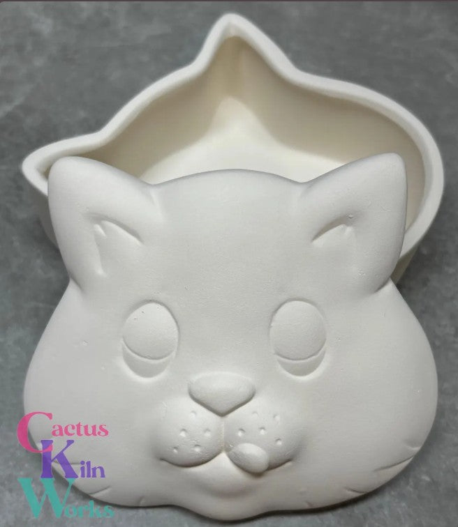 Kitty Cat with Tongue Sticking Out Trinket Box - Ceramic Bisque PYOP