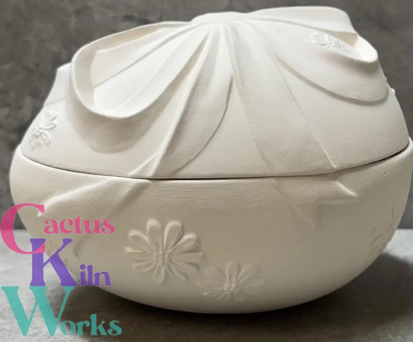 Ribbon & Flowers Easter Egg Trinket Box - Ceramic Bisque PYOP