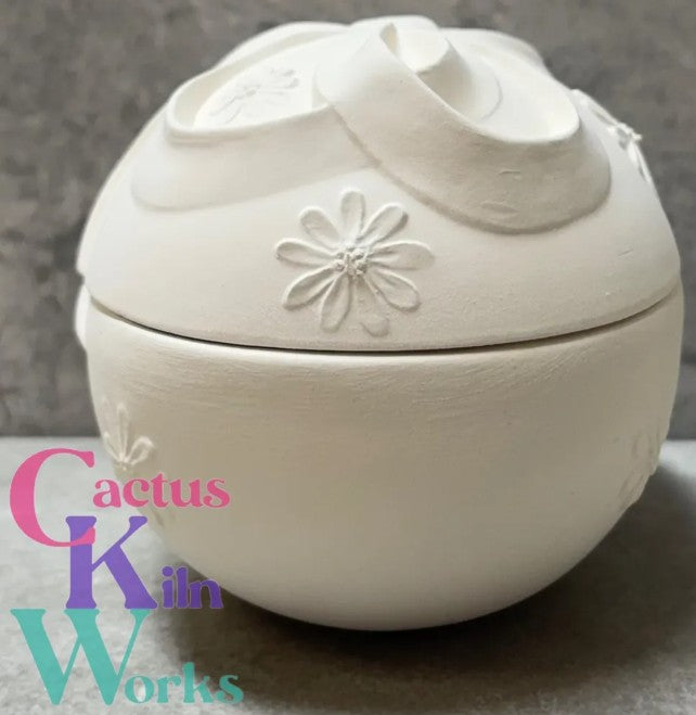 Ribbon & Flowers Easter Egg Trinket Box - Ceramic Bisque PYOP