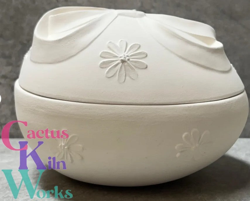Ribbon & Flowers Easter Egg Trinket Box - Ceramic Bisque PYOP