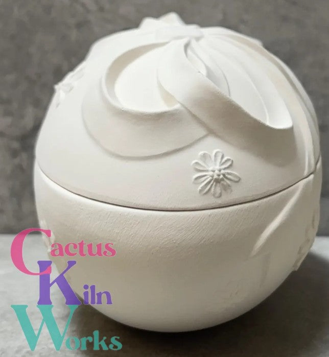 Ribbon & Flowers Easter Egg Trinket Box - Ceramic Bisque PYOP