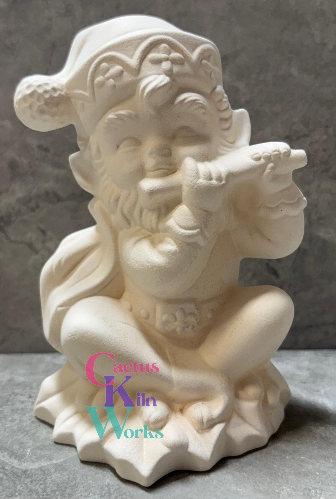 Christmas Elf Playing Flute Coin Bank OR Figure - Ceramic Bisque PYOP
