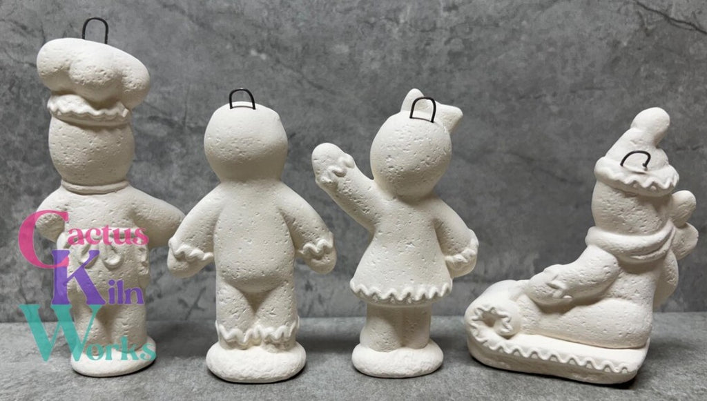 Gingerbread Family Set of 4 Ornaments - Ceramic Bisque PYOP