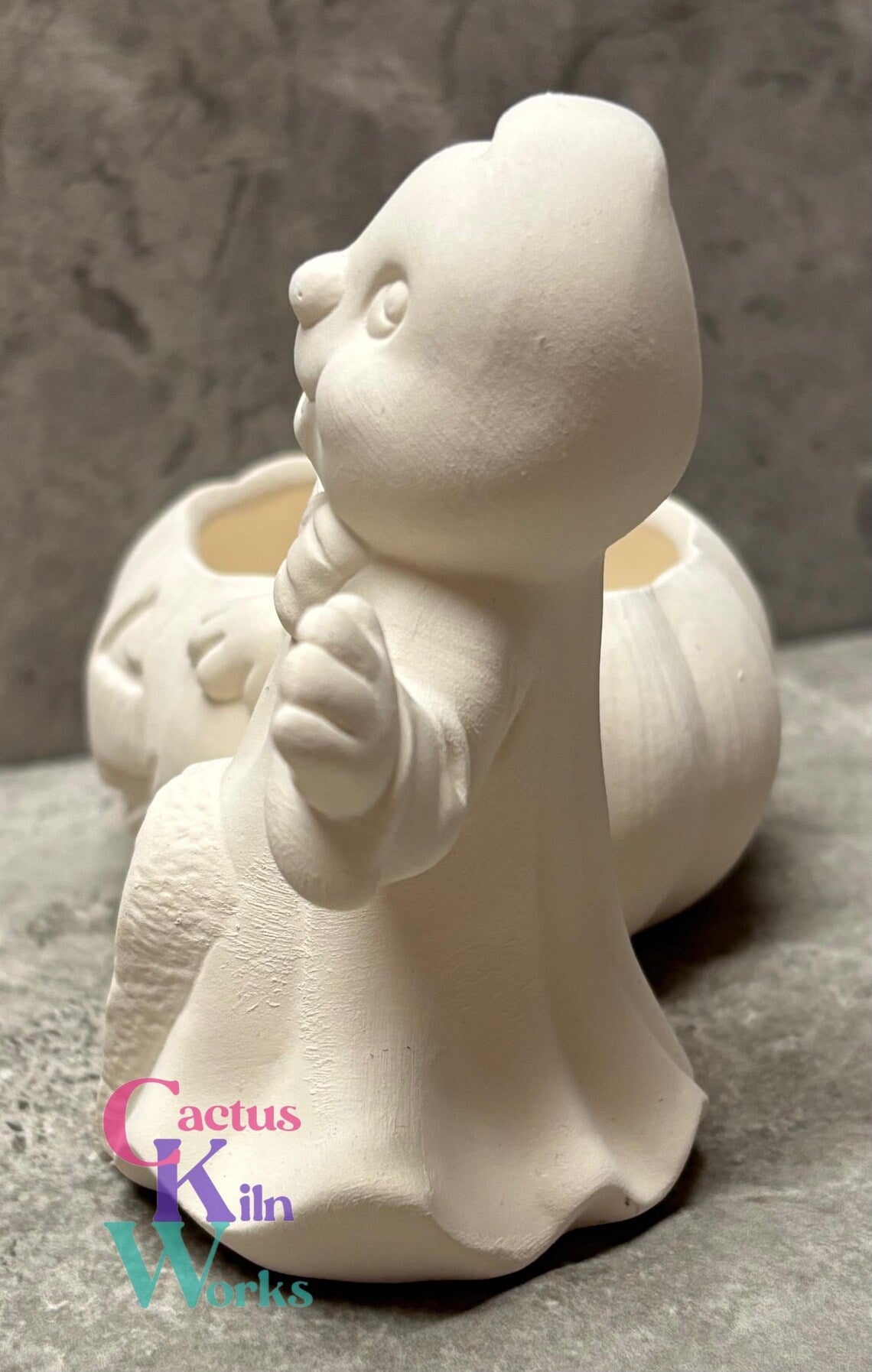 Ghost with Jack o' Lantern Pumpkin Candy Cup - Ceramic Bisque PYOP