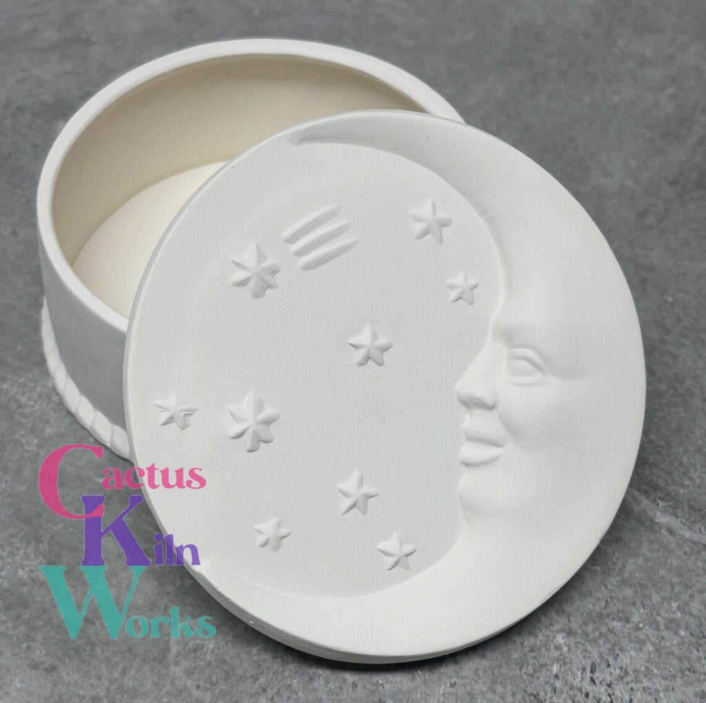 Crescent Moon Trinket Box Celestial - Ceramic Bisque PYOP