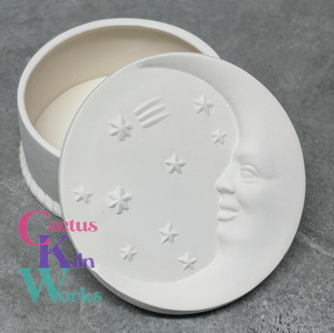 Crescent Moon Trinket Box Celestial - Ceramic Bisque PYOP