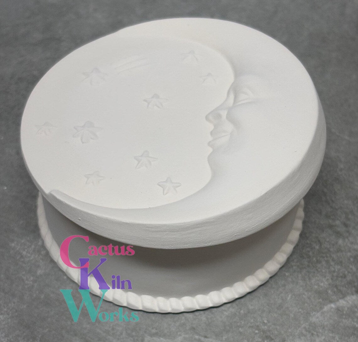 Crescent Moon Trinket Box Celestial - Ceramic Bisque PYOP