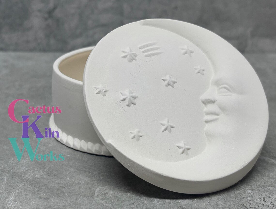 Crescent Moon Trinket Box Celestial - Ceramic Bisque PYOP