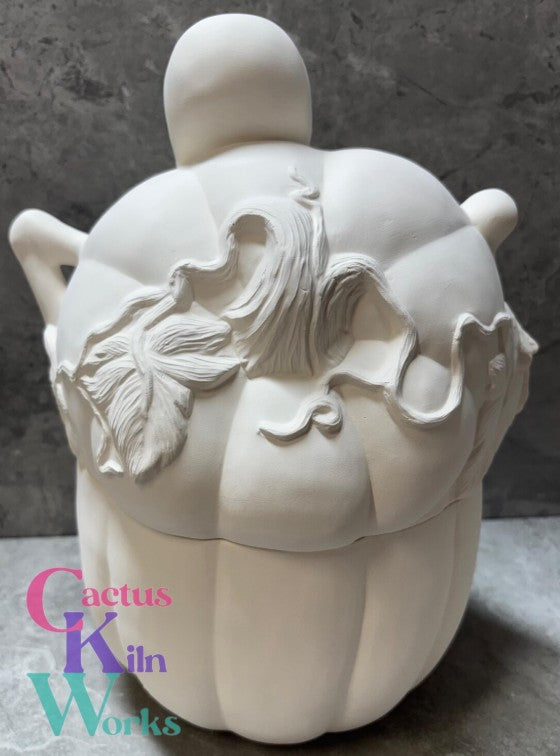 Skeleton Coming Out of a Jack O Lantern Pumpkin Cookie Jar Canister- Ceramic Bisque PYOP