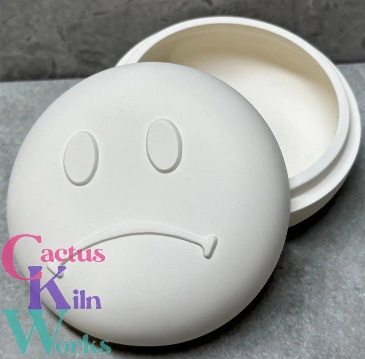 Smiley Sad Face Double Sided Trinket Box - Ceramic Bisque PYOP Happy