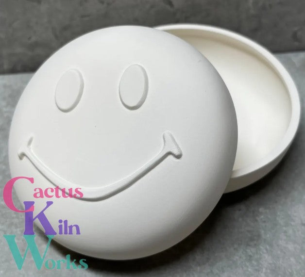 Smiley Sad Face Double Sided Trinket Box - Ceramic Bisque PYOP Happy
