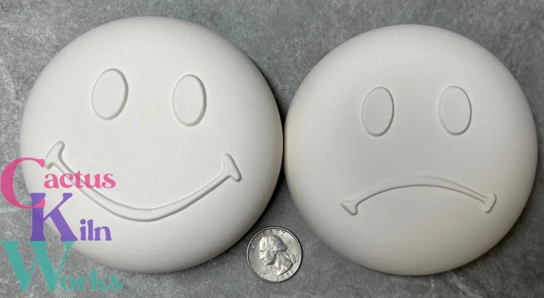 Smiley Sad Face Double Sided Trinket Box - Ceramic Bisque PYOP Happy