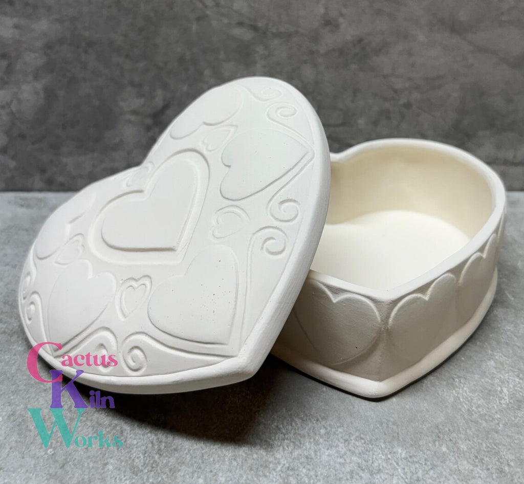 Hearts Valentine Trinket Box - Ceramic Bisque PYOP