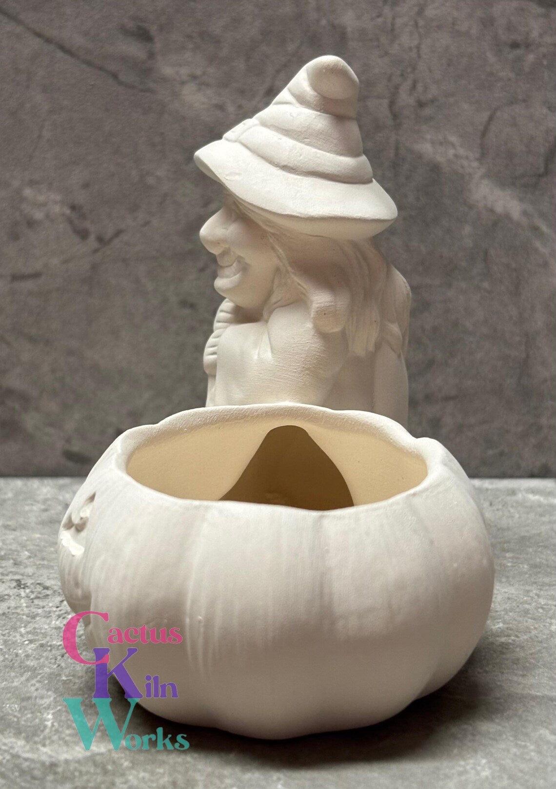 Witch with Jack o' Lantern Pumpkin Candy Cup - Ceramic Bisque PYOP